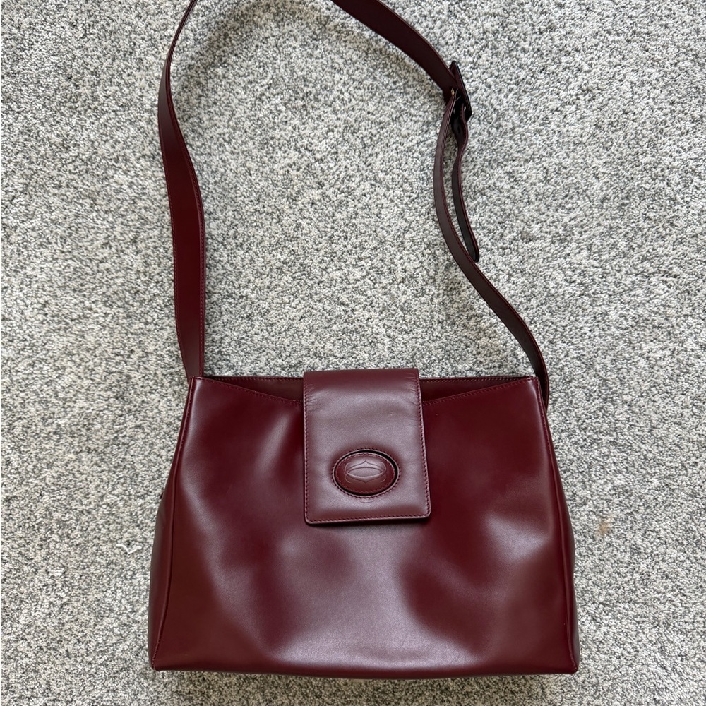 Cartier Bordeaux Leather Shoulder Bag w/ COA  Excellent Condition CL003535
